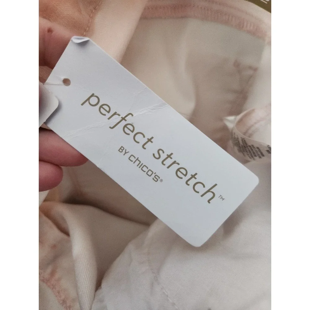 Chicos Perfect Stretch Girlfriend Slim Leg Ankle Peach White Tie Dye Jeans XL